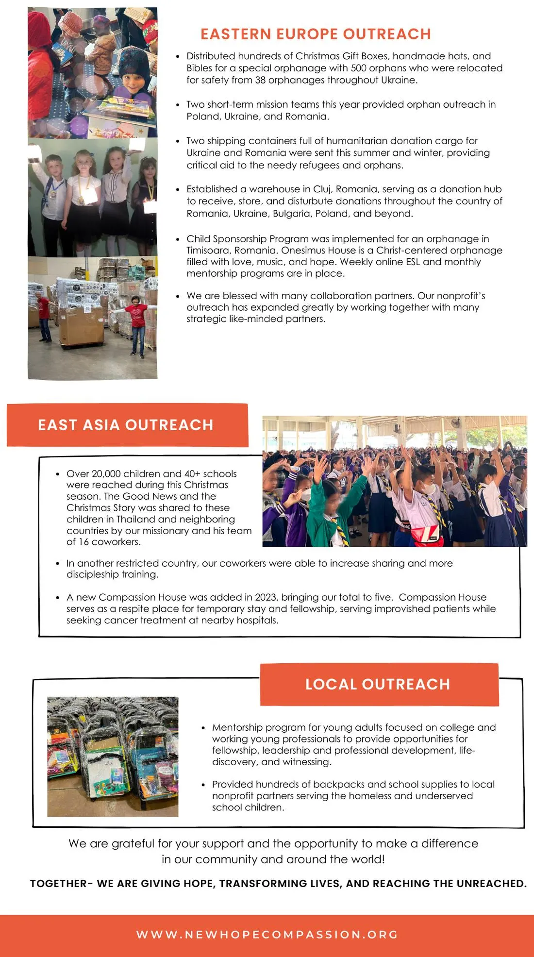 New Hope Compassion 2023 year-end newsletter, page two.